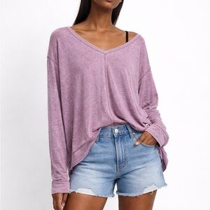 Free People Oversized Long Sleeve Heathered Purple Medium